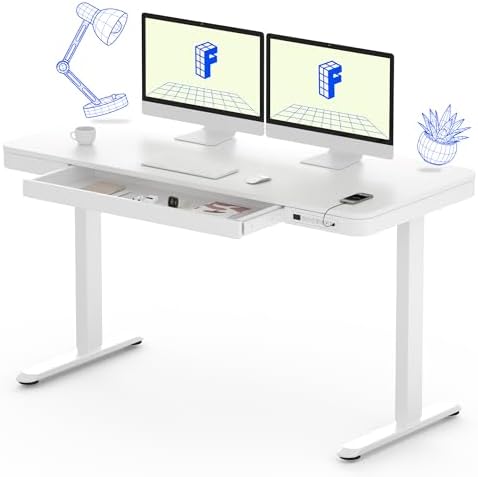 FLEXISPOT Comhar 55" Electric Standing Desk with Drawers, USB Charging Ports, Quick Assembly, Height Adjustable Sit Stand Computer Desk with Child Lock for Modern Minimalist Home Office, White by Unknown