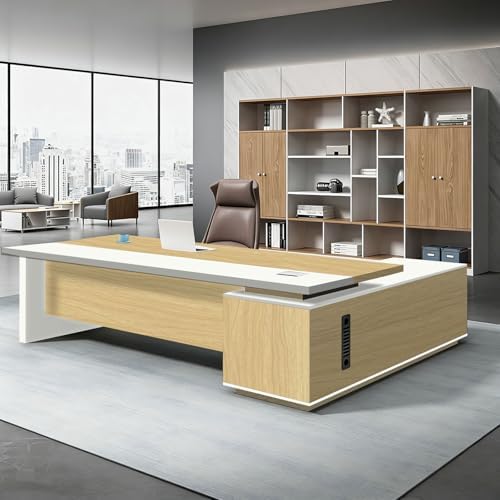 L Shaped Executive Desk with Drawers, Large Office Desk with Storage Cabinet, Wood L Shape Desk for Home Office or Business Workspace, Left or Right Cabinet Option, Multiple Sizes & Colors by Unknown
