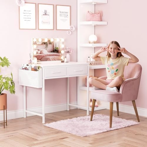 DLisiting White Desk with Storage Drawers - 39 Inch Small Computer Desk with Drawers for Bedroom Home Office, Study Writing Vanity Table Without Mirror for Girls Small Spaces - Image 4