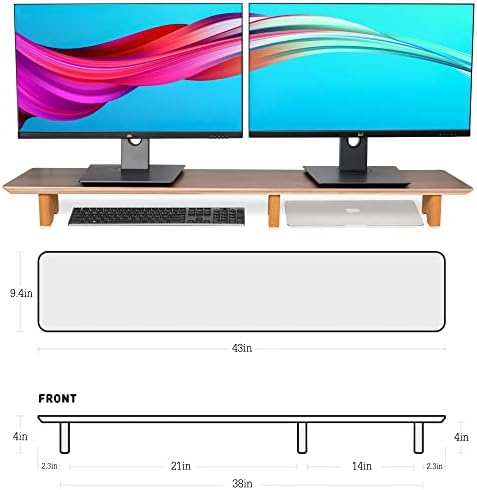 Aothia 43 inch Black Walnut Finish Dual Monitor Stand for Desk, Cork Legs - Image 4