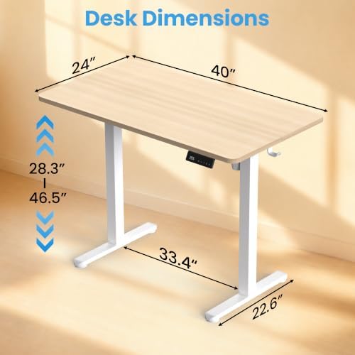 Electric Standing Desk, 40" x 24" Adjustable Height Sit Stand Desk, Small Space Workstation, Compact Computer Desk for Home Office, Stable Steel Frame (Natural) - Image 3