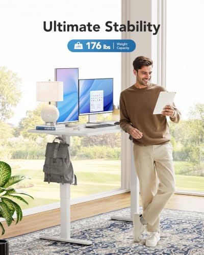 HUANUO Electric Standing Desk, Whole Piece Desktop, Adjustable Height Computer Desk, 4 Height Memory Settings, Sit Stand Up Desk for Home Office, 60" x 24", White - Image 5