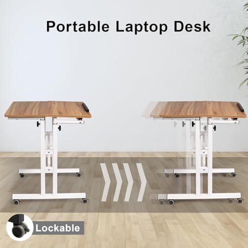Hadulcet Mobile Standing Desk with Charging Station, Adjustable Standing Computer Desk, Standing Adjustable Laptop Cart with Wheels for Home Office Classroom Vintage Oak - Image 5