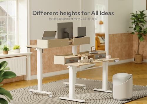 Claiks Standing Desk with Drawers, Adjustable Stand Up Electric Small Standing Desk Adjustable Height with Storage Shelf and Splice Board, 40 Inch, Natural - Image 5