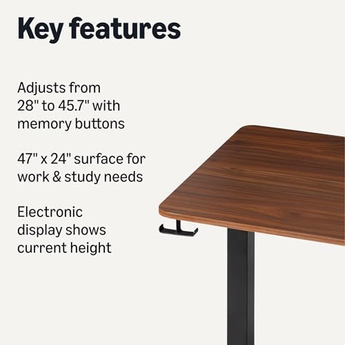 Amazon Basics Electric Standing Desk, Height Adjustable Home Office Desk with Memory Buttons and Electronic Display, 47" x 24", Black/Walnut Effect - Image 3