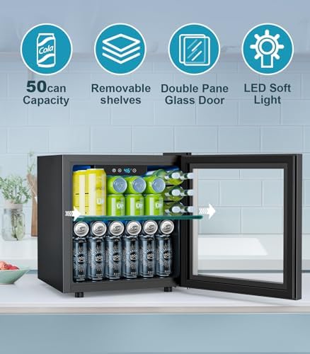 Electactic 50 Cans Beverage Refrigerator Cooler, 1.3 Cu.ft Mini Fridge Countertop Drink Cooler with Glass Door for Beer, Soda,Wine, Adjustable Digital Temperature Control for Home Dorm Bar, Black - Image 5