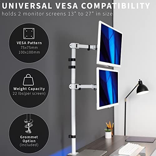 VIVO Extra Tall Vertically Stacked Dual Monitor Desk Mount Stand with 39 inch Stand-up Pole, Fully Adjustable Extended Arms, Fits 2 Screens up to 27 inches, White, STAND-V012TW - Image 3