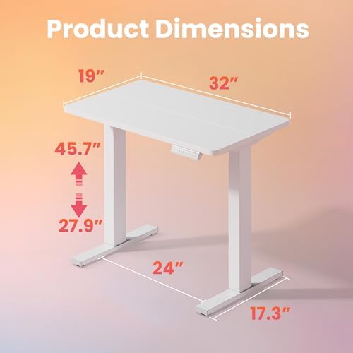 HUANUO 32x19 Inch Small Electric Standing Desk, Adjustable, White - Image 3