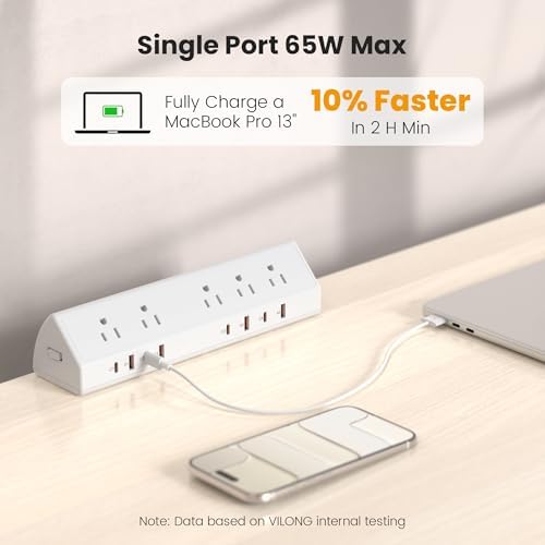 VILONG Desk Clamp Power Strip USB C 65W,Edge Mount Outlet,6FT,White - Image 2