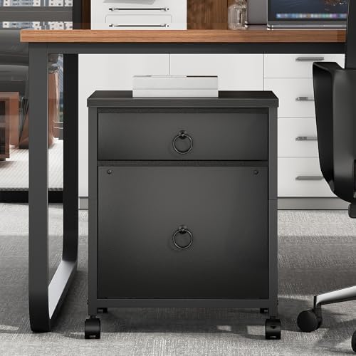 HOOBRO File Cabinet, 2-Drawer Vertical Mobile Office Cabinet, Rolling Printer Stand, for A4/Letter Size Files, Nonwovens Drawer, for Home Office, Black BB21WJ01 - Image 2