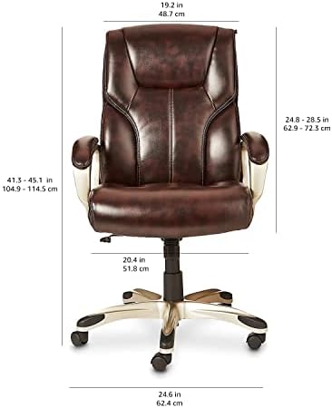 Amazon Basics Executive Home Office Desk Chair with Padded Armrests, Adjustable Height and Tilt, Rolling Swivel Chair, 275 Pound Capacity, Brown and Gold - Image 2