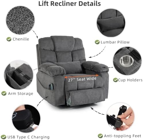 500lbs Heavy Duty Power Lift Recliner for Tall Man 6'5" Extended Footrest - Image 6