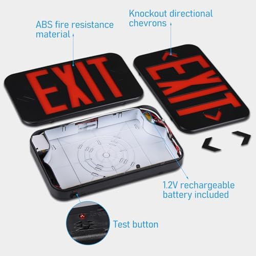 TORCHSTAR 4-Pack Red Letter LED Exit Sign with Battery Backup, Black - Image 5