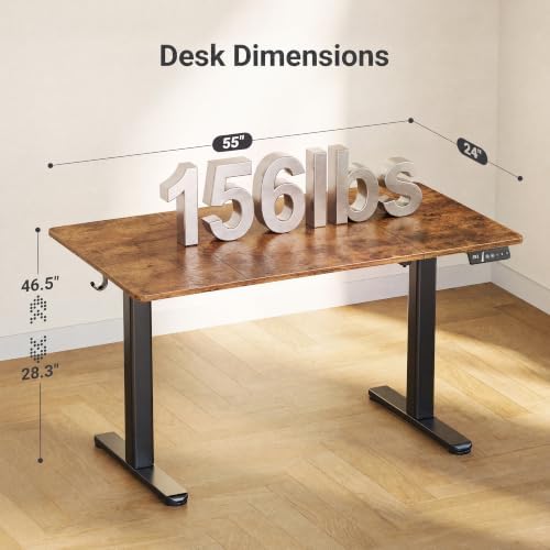 Claiks Electric Height Adjustable Standing Desk, 55x24 Inch, Rustic Brown - Image 3