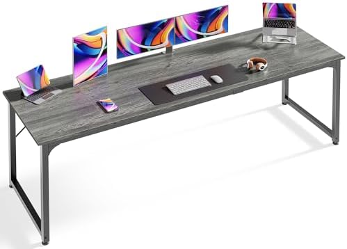 Huuger Computer Desk, 80 Inch Office Desk, Gaming Desk with Storage, Writing Desk Work Desk for Home Office, Study, Long Simple Desk, Large Legroom, Metal Frame, Grey by Huuger