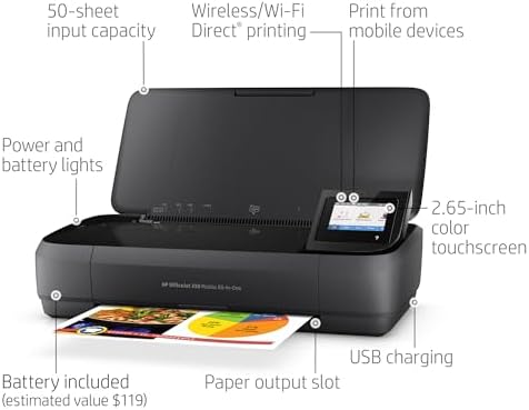 HP OfficeJet 250 Wireless Mobile Printer, Scanner, Copier - Black, Battery Included (CZ992A) - Image 2