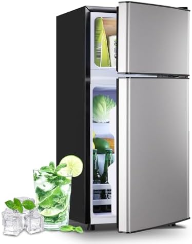 DEMULLER 2.4 Cu.Ft Small Refrigerator with Freezer Dorm Mini Fridge Removable Plastic Shelves Ideal for Home, Office,Dormitory Silver by DEMULLER