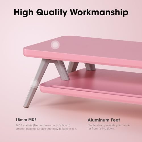 Fenge Dual Monitor Stand Riser, Wooden Desk Shelf with 2-Tier Storage - Image 4
