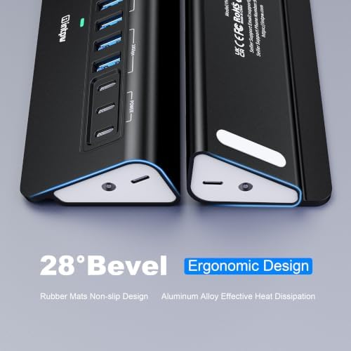 Powered USB Hub 10Gbps, intpw YH9AC 12-Port USB C Hub with 10Gbps USB C 3.2, 2 USB A 3.2, 7 USB 3.0, 2 PD 45W Charging Port, 65W Power Adapter + 3.3FT Cable, Aluminum USB Hub for Laptop/iPhone16/15/PC - Image 5