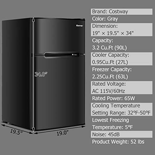 COSTWAY 3.2 Cu.ft. Mini Fridge with Freezer for Bedroom, Dorm, Office - Image 2