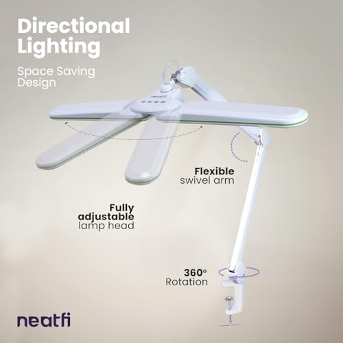 Neatfi Elite HD XL LED Desk Lamp | 3 Light Modes | Non-Polar Dimming | 17 Inches Wide | Eye-Caring Desk Light for Home Office, Drafting, Beauty Shop, Workbench (Green Ring, CCT with Clamp) - Image 5