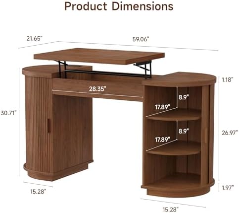 ONBRILL 59 Inches Office Desk with Lift Top, Fluted Executive Desk Walnut - Image 2