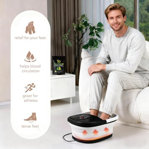 Collapsible Foot Spa Bath Massager with Heat Bubbles and Vibration Massage and Jets, 16oz Tea Tree Oil Foot Soak with Epsom Salt, Foot Bath Basin with Red Light & Remote - Black - Image 7