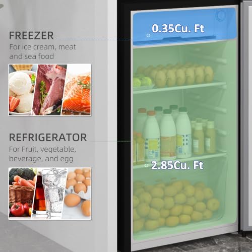HOMCOM 3.2 Cu.Ft Mini Fridge with Freezer Single Reversible Door Silver - Image 3