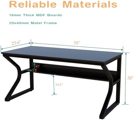 OSCHF 55-Inch Extra Long Desk with Storage Shelf, Black - Image 2