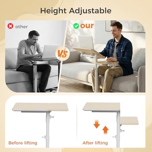 Aothia Small Standing Desk Rolling Table Adjustable Height, Laptop Mobile Stand with Wheels, Overbed Table, Portable Computer Workstation with Tiltable Desktop for Teacher Classroom Home Office, Oak - Image 4