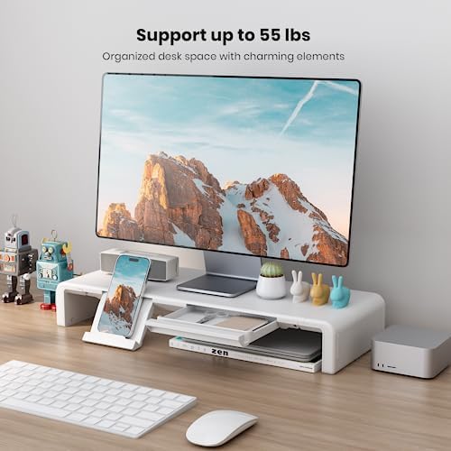 Monitor Stand Riser, Klearlook Foldable Computer Monitor Riser, Height Adjustable Computer Stand, Desk Shelf Riser with Storage Drawer & Tablet Phone Stand for Computer, Desktop, Laptop (White 2 Pack) - Image 7