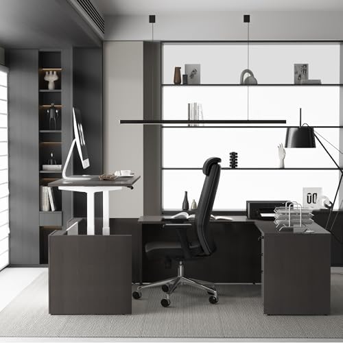 Adjustable Height Executive Standing Desk | Dual Motor Electric Sit-Stand Workstation with 4 Memory Handsetctric Sit-Stand Desk with Lockable Storage (1, U-Shape- Khalba Oak) - Image 6
