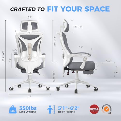 CYKOV Ergonomic Office Chair with Footrest, Reclining Mesh Back, 350 Lbs - Image 2