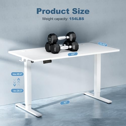 DUMOS 63 Inch Electric Standing Desk, Memory Adjustable Home Office Desk - Image 3