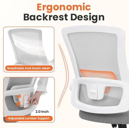 NEO CHAIR Office Desk Chair High Back Mesh Chair Adjustable Lumbar, Grey - Image 3