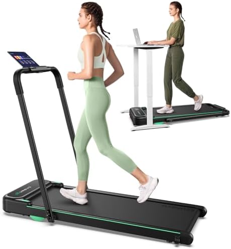 UREVO Strol 2E Smart 2-in-1 Folding Treadmill, Compact Walking Pad with Safety Handle, Plug and Play, Standing Desk Treadmill with Dual LED Display, Smart APP, Walking or Running for Home by UREVO