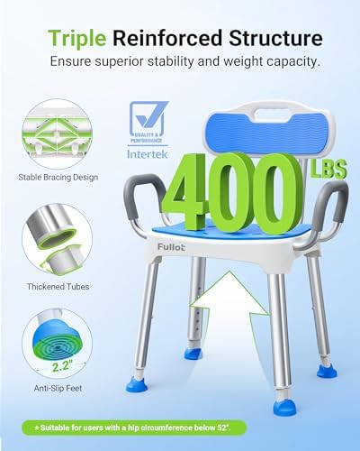 FULLOT Wide Shower Chair for Inside Shower, Stable Bracing Design, 400 lbs - Image 2