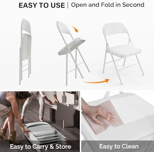 VINGLI 10 Pack Folding Chairs with Padded Seats, Metal Frame with Pu Leather Seat & Back, Capacity 350 lbs, White - Image 6