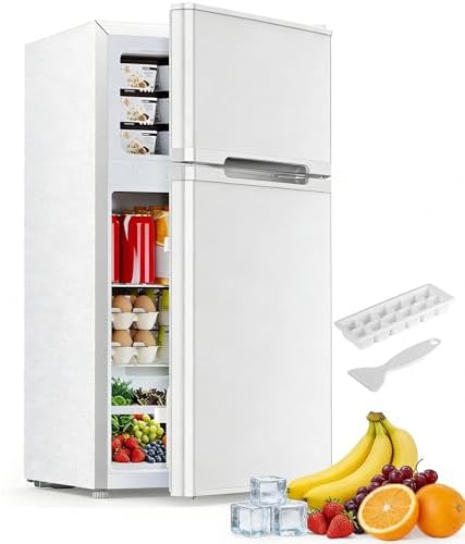 Electactic 2.5 Cu.Ft Mini Fridge with Freezer, Double-Door Compact Refrigerator, Adjustable Glass Shelves, Mechanical Thermostat & Leveling Feet, Space-Saving for Apartment/Dorm/Office, White by Electactic