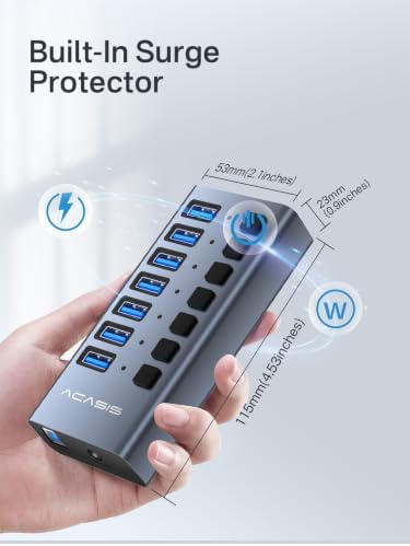 ACASIS Powered 7 Ports USB 3.2 Hub, 10Gbps Data Transfer, 24W Adapter - Image 5