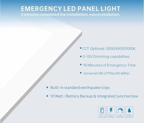 2X4 LED Flat Panel Light with Emergency Battery Backup, 50W 3000K/4000K/5000K, 0-10V Dimmable, 6250 Lumens, LED Drop Ceiling Lights, 100-277V, UL Listed(54 Pack) - Image 5