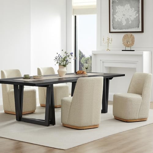 CHITA Upholstered Rolling Dining Chair on Casters Set of 4, Oatmeal by Unknown