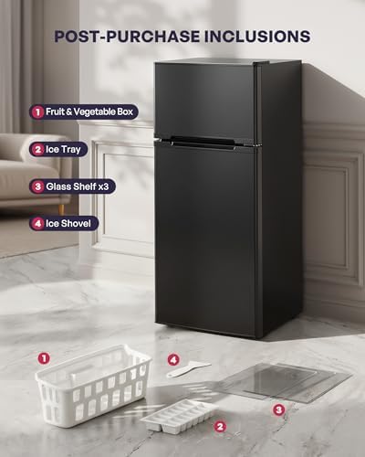 Icyglee 4.5 Cu.Ft Mini Fridge with Freezer, 2 Doors Small Fridge with Adjustable Thermostat & Removable Glass Shelves, Small Refrigerator for Kitchen Office Dorm, Quiet Operation, Black - Image 6