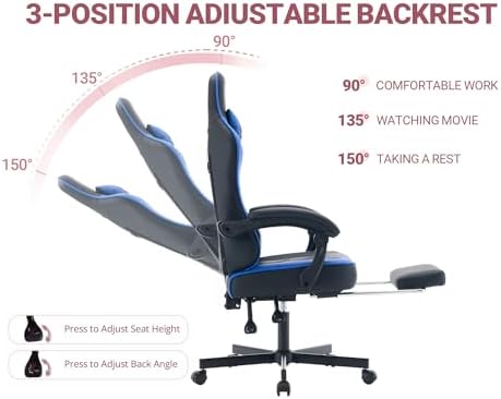 Mistpeople Gaming Chair, Ergonomic High Back Computer Chair with Footrest, Lumbar Support & Pocket Spring Cushion, Comfortable Swivel Home Office Desk Chair for Adults - Image 6