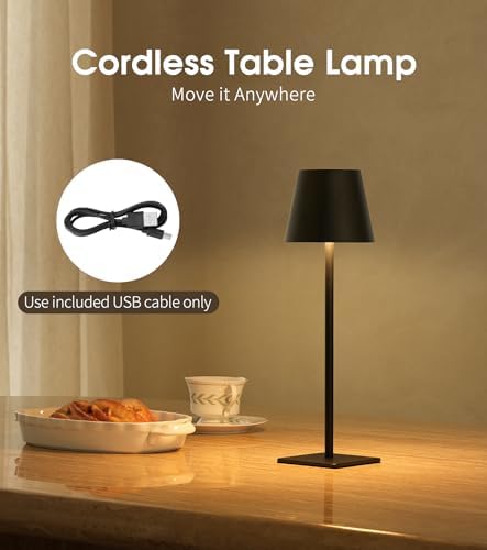 UME 3 Pack Cordless Table Lamp, Battery Operated Lamp - Portable Waterproof Rechargeable Table Lamp w/ 3 Color Temps & Stepless Dimming for Dinner, Desk, Cafe, Outdoor (Black) - Image 2