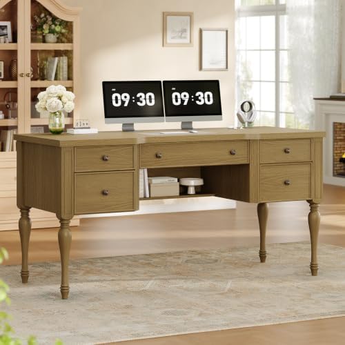 59in Wood Executive Desk with Solid Wood Legs & Keyboard Tray by Unknown