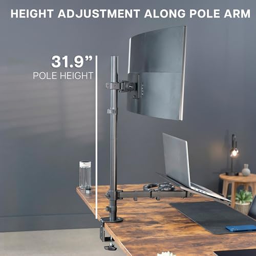 VIVO Extra Tall Desk Mount for up to 49 inch Ultrawide and Tray for up to 17 inch Laptop, Clamp-on Adjustable Stand Holds 44 lb Screens, VESA up to 100x100, Black, STAND-V012C - Image 6