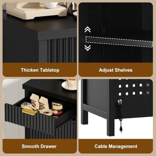 Mini Fridge Cabinet, 39.3" Fluted Coffee Bar with Mini Fridge Space, Black - Image 4