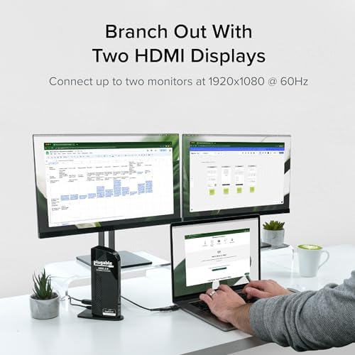 Plugable USB 3.0 Universal Laptop Docking Station, Dual HDMI Monitor - Image 3