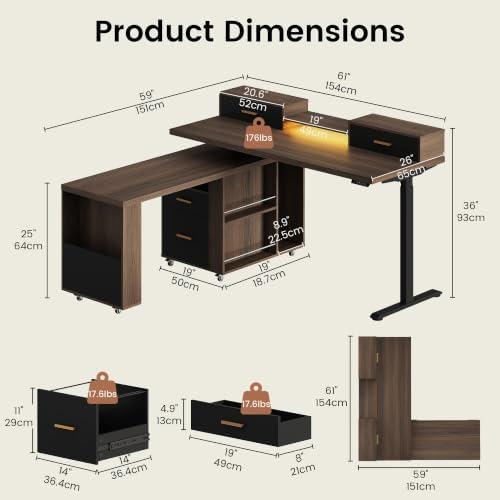 ModernMate 61'' L Shaped Electric Standing Desk with 360° Rotating Cabinet - Image 2